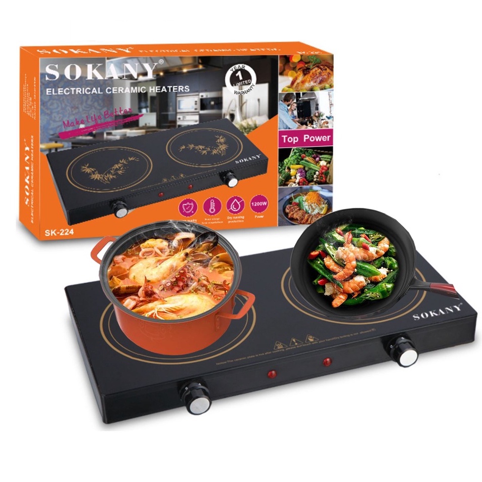 Bếp Hồng Ngoại Đôi Cao Cấp SOKANY - Công Suất 1200W tiết kiệm điện, Không kén nồi
