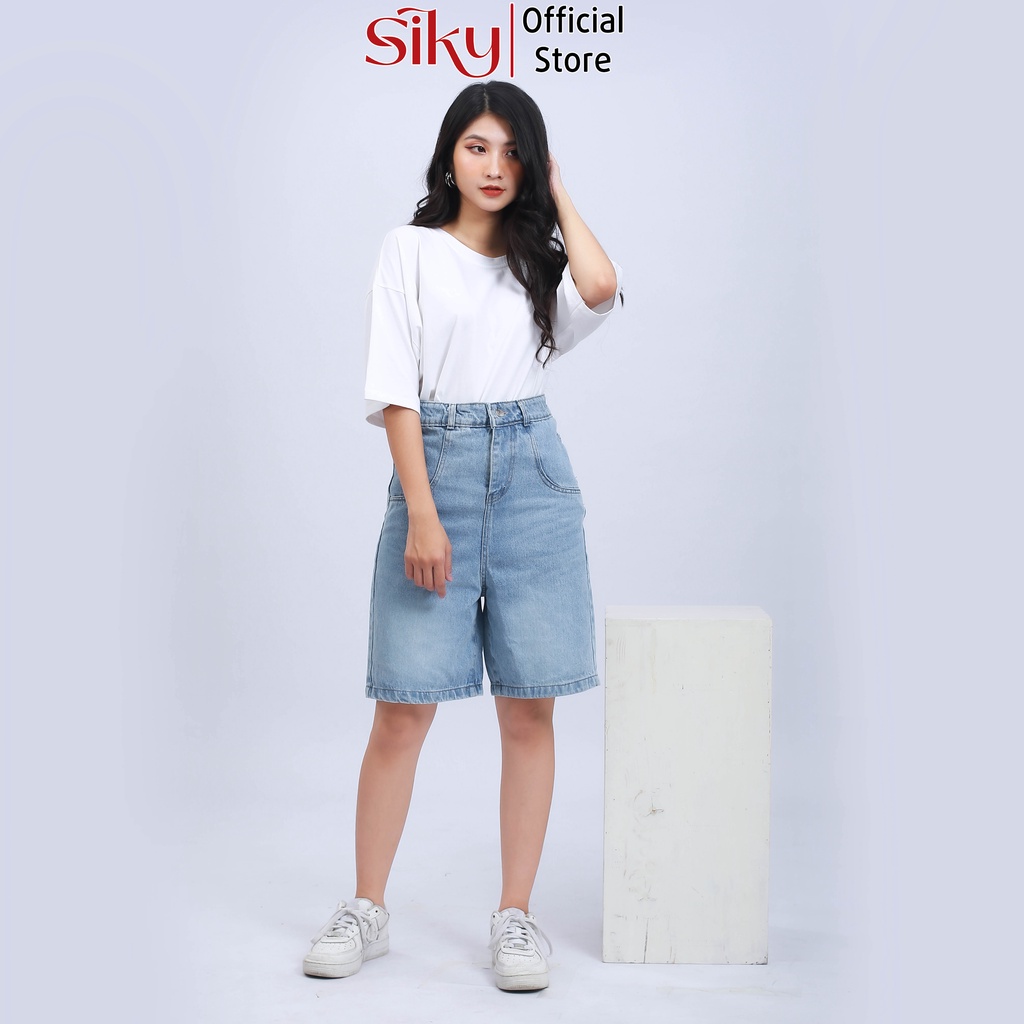 Quần short jean nữ SIKY cạp phối khuy cao cấp - 058