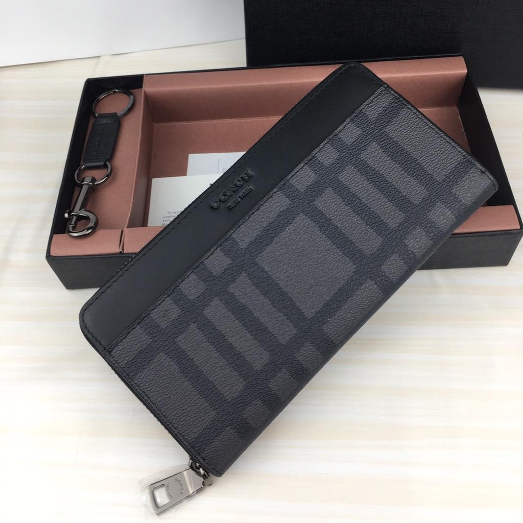 Ví dài COACH F58316 kẻ sọc có khóa kéo thời trang cho nam