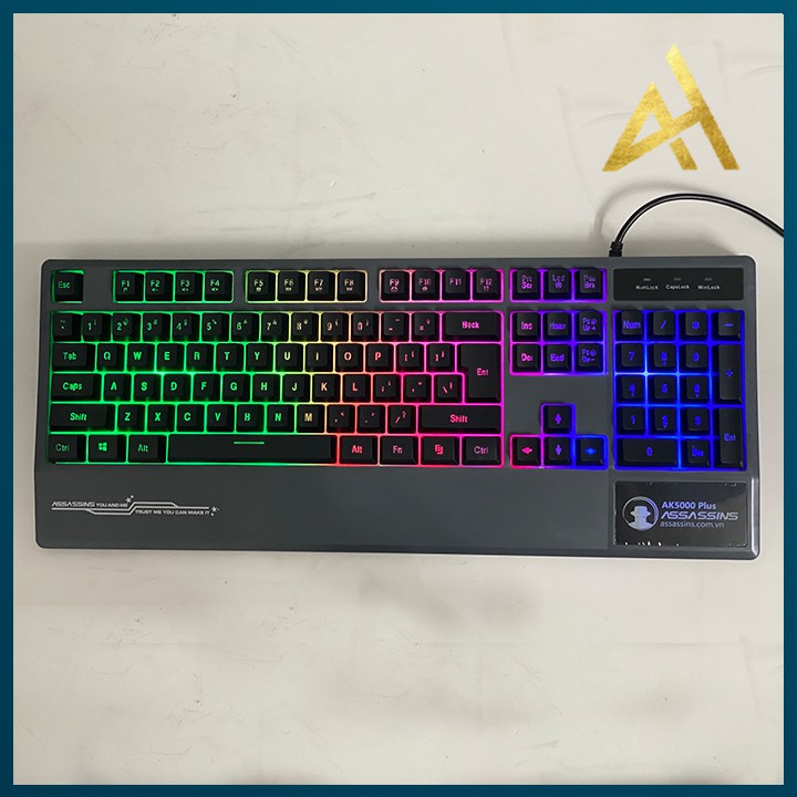 Bàn Phím Máy Tính Laptop Chơi Game ASSASSINS AK5000 PLUS  Đèn LED 7 Màu Có Kê Tay - Bàn phím Cơ Keyboard Gaming Có Dây