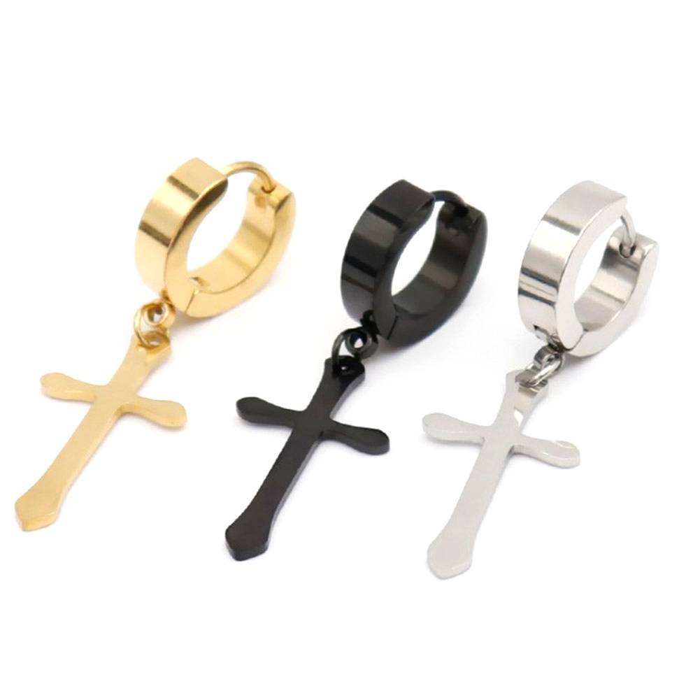 Khuyên tai thép titan hình thánh giá độc đáo thời trang unisex