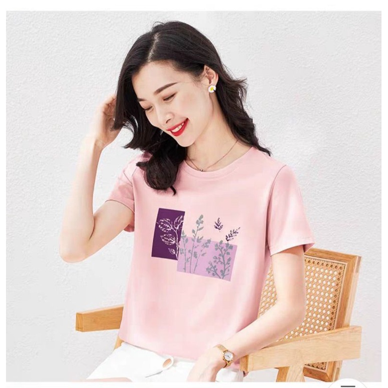 Áo thun nữ cotton hoa cỏ nhẹ nhàng nữ tính giá rẻ kiểu basic đơn giản