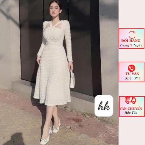 Váy nữ xốp nhăn xoắn ngực cổ yếm dáng dài suông maxi đi tiệc cưới sang chảnh ulzzang Hàn Quốc
