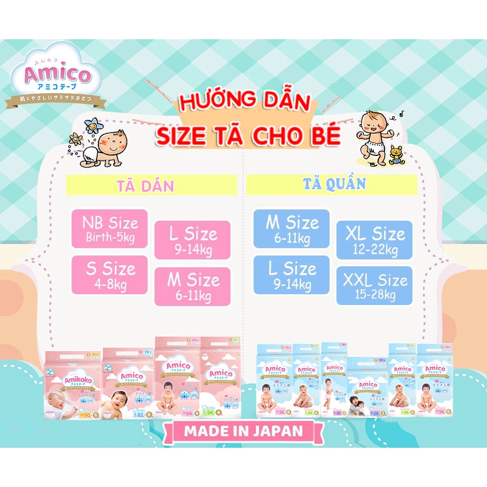 Tã dán Amico siêu mềm mỏng Size NB /S / M /L-Miếng lẻ