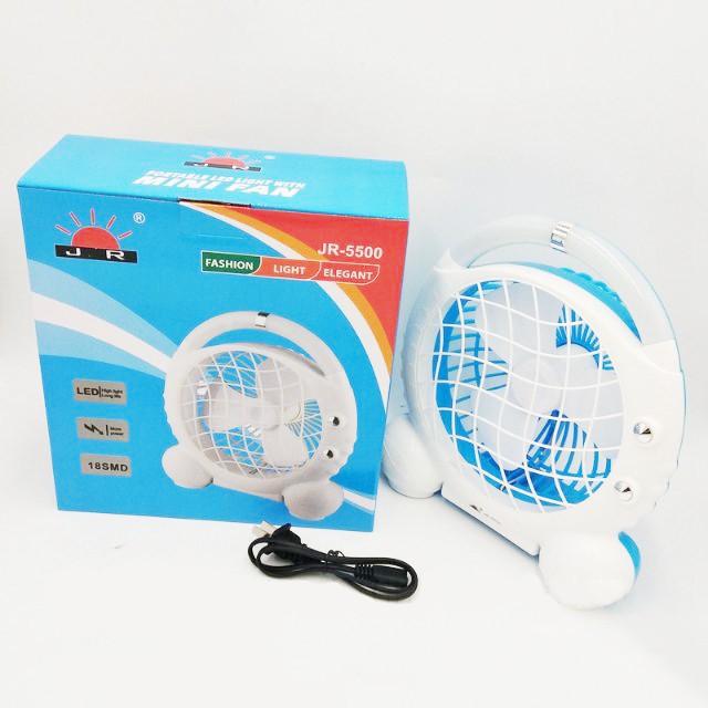 Quạt Sạc Tích Điện 2in1 Có Đèn Pin Mini Fan JR-5500, có tay cầm nên di chuyển dễ dàng ( Giao mẫu ngẫu nhiên )