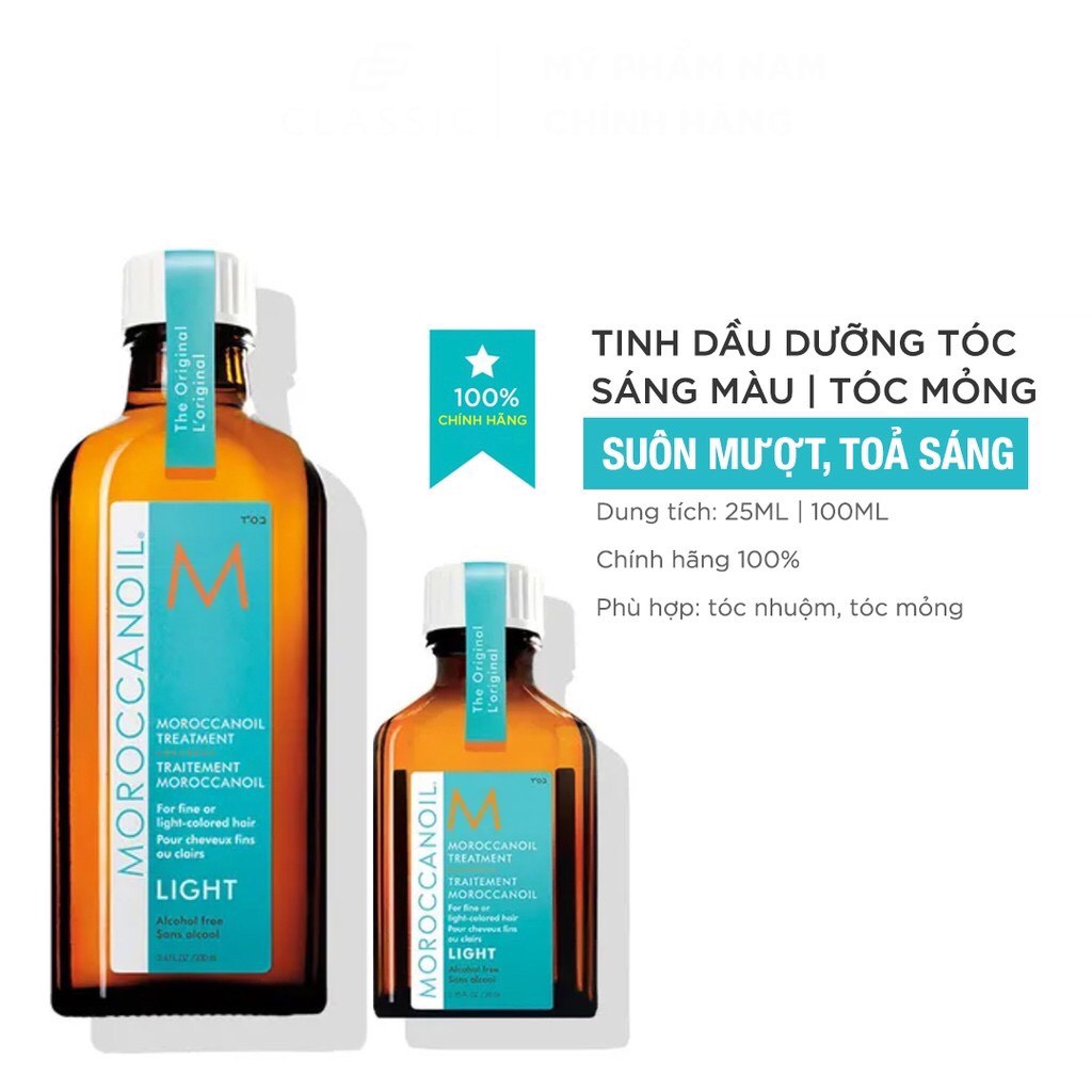 Tinh dầu dưỡng tóc mỏng, sáng màu Moroccanoil Treatment Light 25ml 200ml