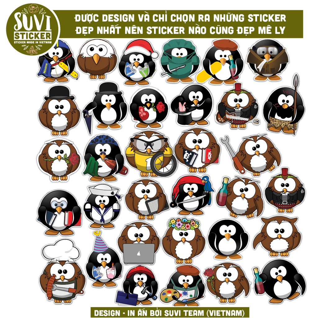 Sticker Cute Peguin chống nước sticker dán laptop, nón bảo hiểm, xe, điện thoại, vali. MSP: A16