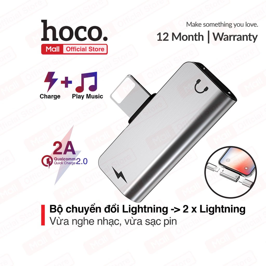 Bộ chuyển đổi âm thanh Hoco LS20 cổng Lightnign sang 2 lightning, hỗ trợ vừa sạc pin, vừa nghe nhạc