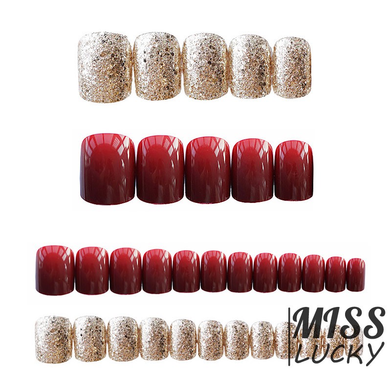 Bộ 24 móng tay giả sơn tông đỏ sang trọng