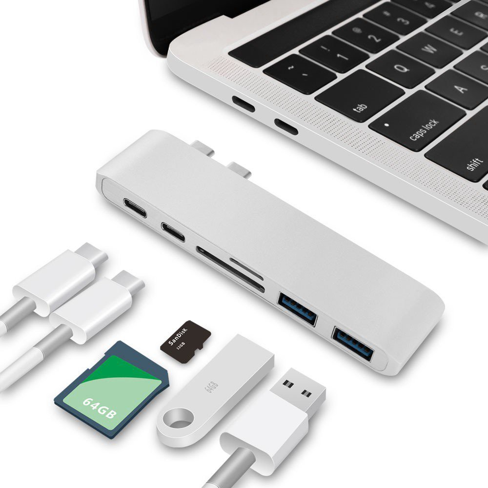 【Tất Cả Đều Tại Chỗ】USB C Hub 2 USB 3.0 Port Micro SD Type-C Adapter Charging&Reader For Macbook Pro 13 15 16 Mac Air 13