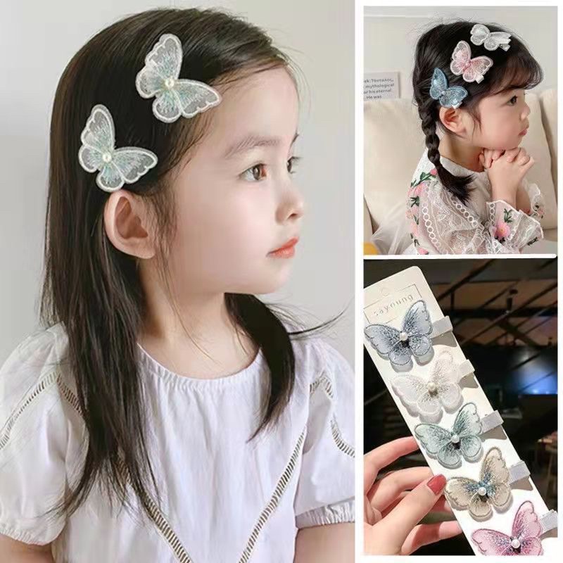 Kẹp tóc thêu hình bướm, kẹp tóc lưới cho nữ và bé gái phong cách Hàn Quốc