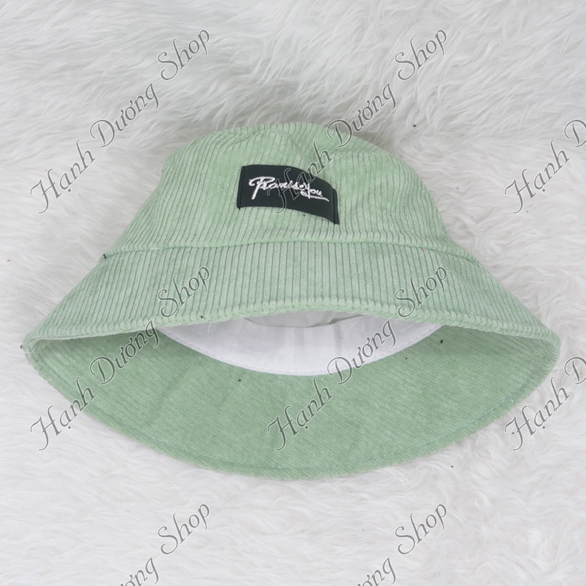 Mũ bucket cụp nhung nón tai bèo vành tròn thêu chữ sớ nhung đũa to phong cách thời trang phù hợp cả nam lẫn nư