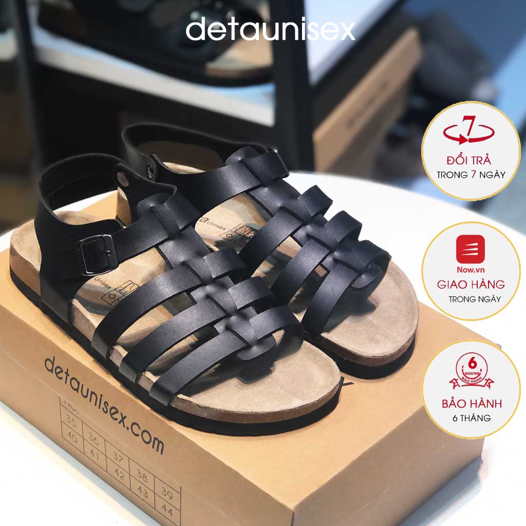 Dép đế trấu sandal rọ chiến binh nam nữ Birken cá tính Detaunisex màu ĐEN - SATA41D