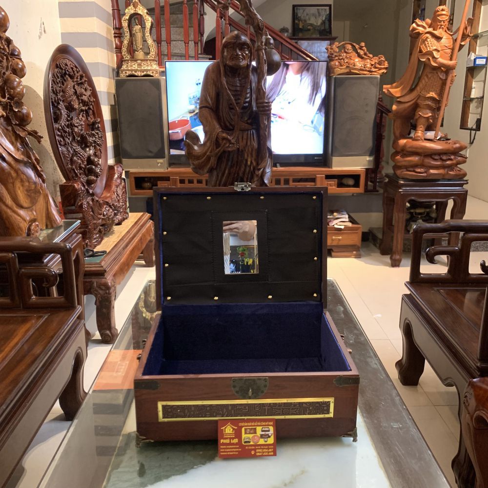 Hộp đựng gia phả cao cấp mặt trống đồng gỗ cẩm lai
