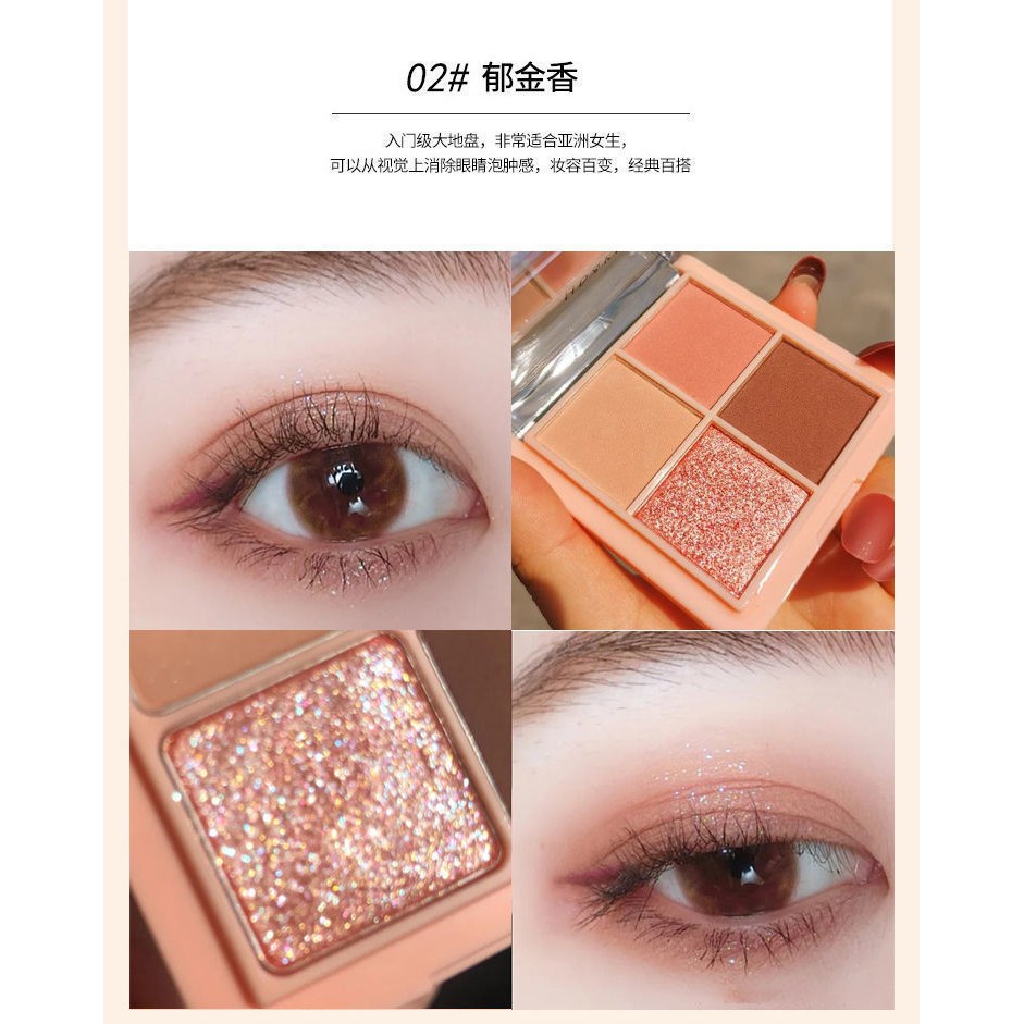[Hàng mới về] Bảng Phấn Mắt 4 Màu Mini Lấp Lánh Lâu Trôi Mướt Mịn