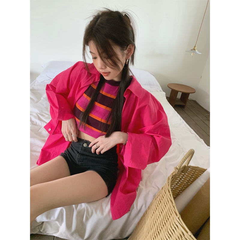 Kumikumi Áo croptop Áo Dệt Kim Hai Dây Dáng Ngắn Kẻ Sọc Màu Xanh Lá Phong Cách Mỹ Thời Trang Mùa Hè Hàn Quốc Cho Nữ
