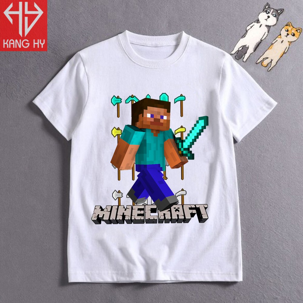 Áo thun tay ngắn in hình nhân vật trong game Minecraft F040