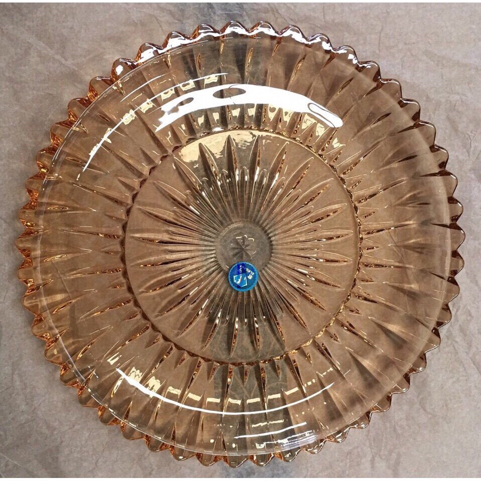 Khay thủy tinh tròn ánh vàng 30cm