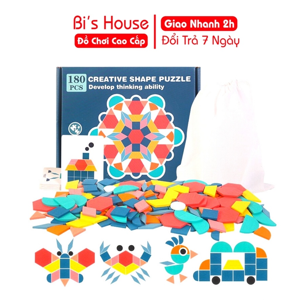 Bộ xếp hình Creative Shape Puzzle 180 chi tiết cho bé thỏa sức sáng tạo ( mã BH002) - đồ chơi Bi's House