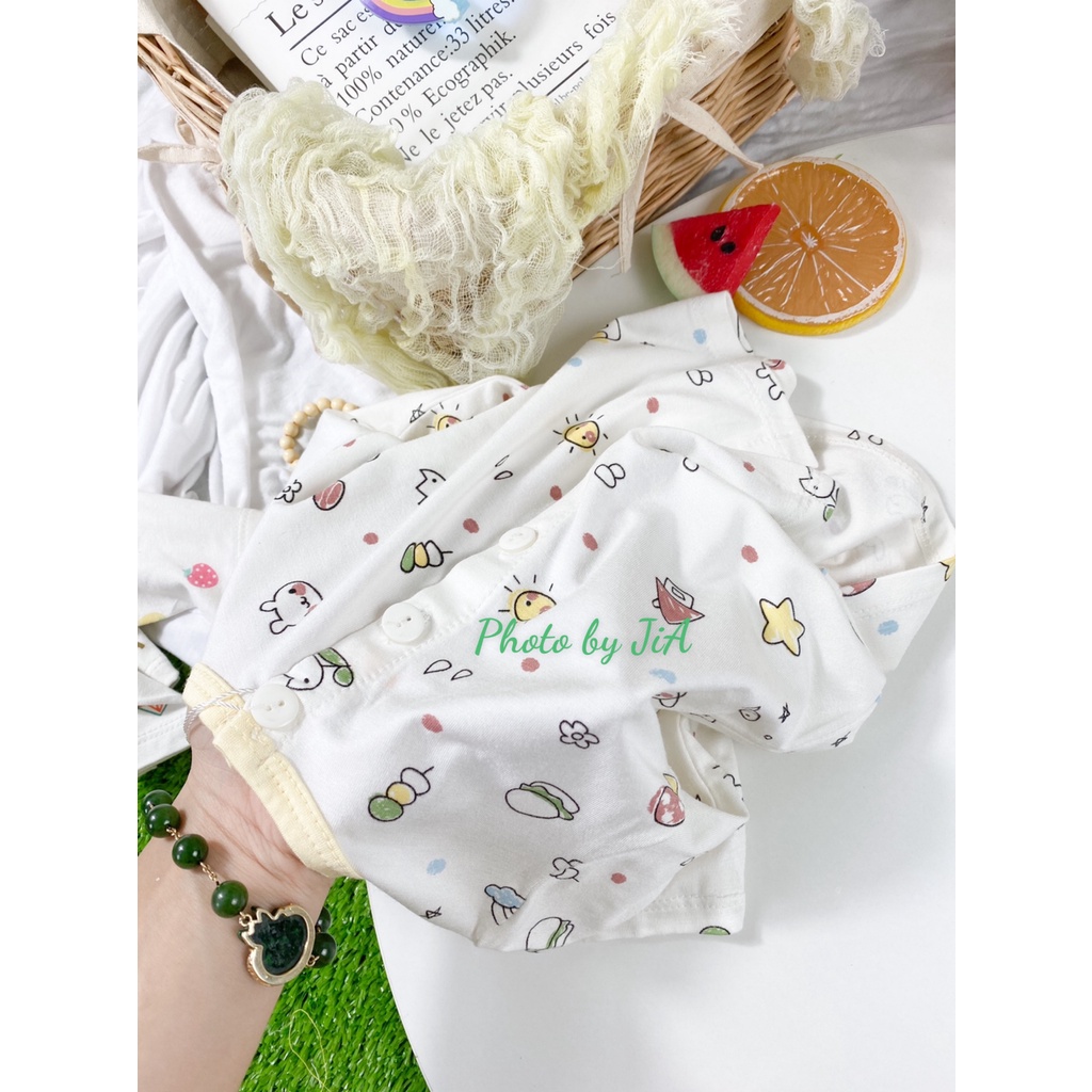 Bộ Sơ Sinh THUN LẠNH MINKY MOM In Thân Áo Trắng, Nút Cài Giữa, Quần Đắp Đũng SS-IN03