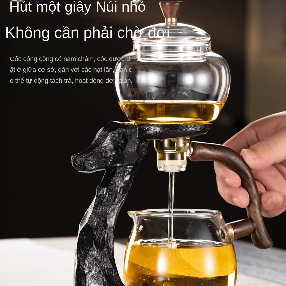 bộ ấm trà thủy tinh kung fu tự động trong suốt máy pha chịu nhiệt đơn giản lười sáng tạo gia dụng