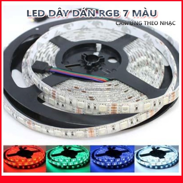 LED dây dán không phủ keo silicon đổi 7 màu V-L-D-RGB (RGB)+Nguồn+Khiển 5050