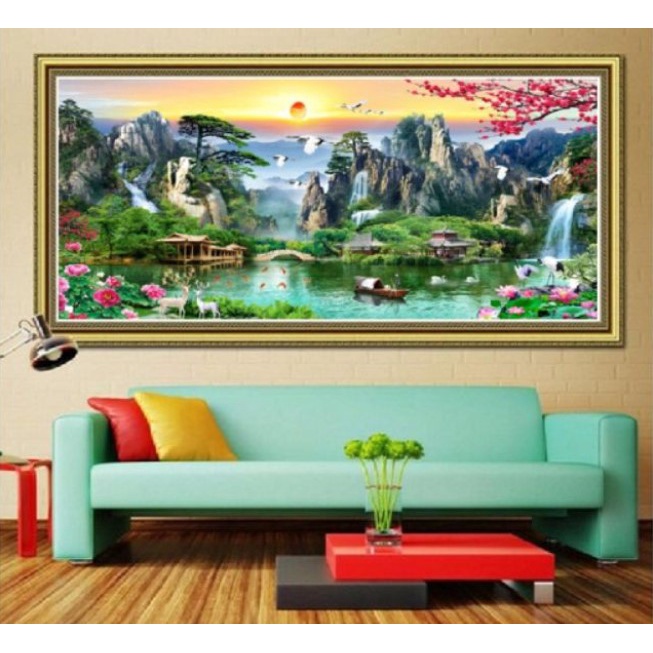 &lt;KHO SỈ&gt; TRANH THÊU 3D PHONG CẢNH LƯU THỦY SINH TÀI LV3323 (120X55) LV3324 (160X75) LV3325 (200X90)