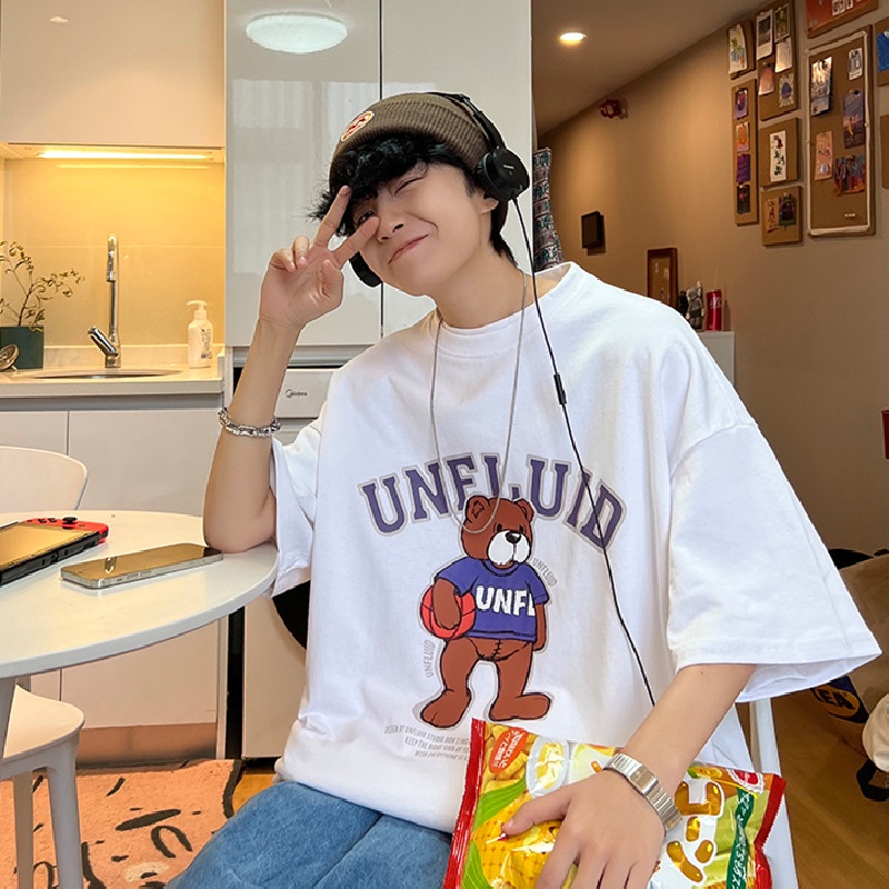 Áo Thun Tay Ngắn Dáng Rộng In Họa Tiết Hoạt Hình Phong Cách Hip Hop Hàn Quốc Thời Trang Cho Nam