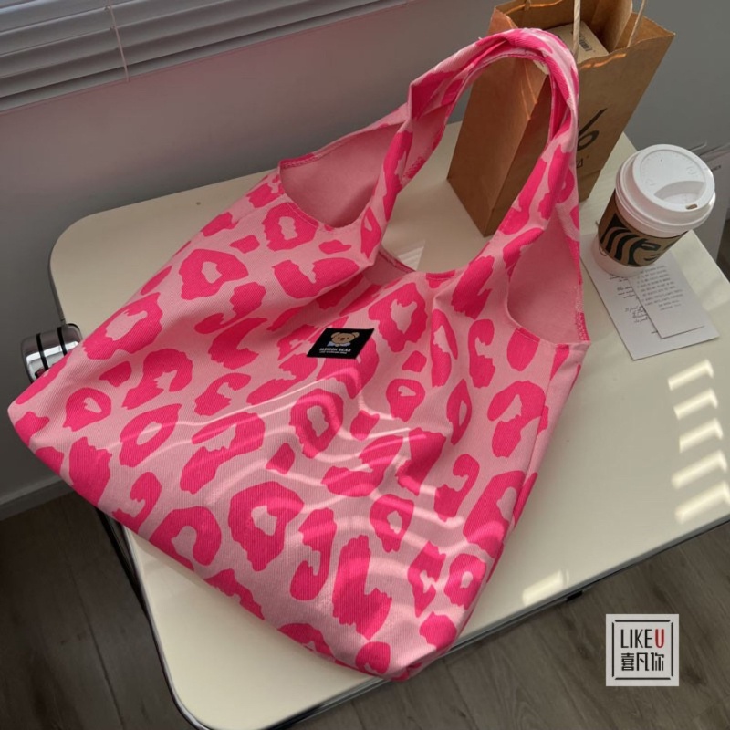 Túi tote đeo vai IELGY vải canvas họa tiết bò sữa/ caro đơn giản sức chứa lớn cho nữ