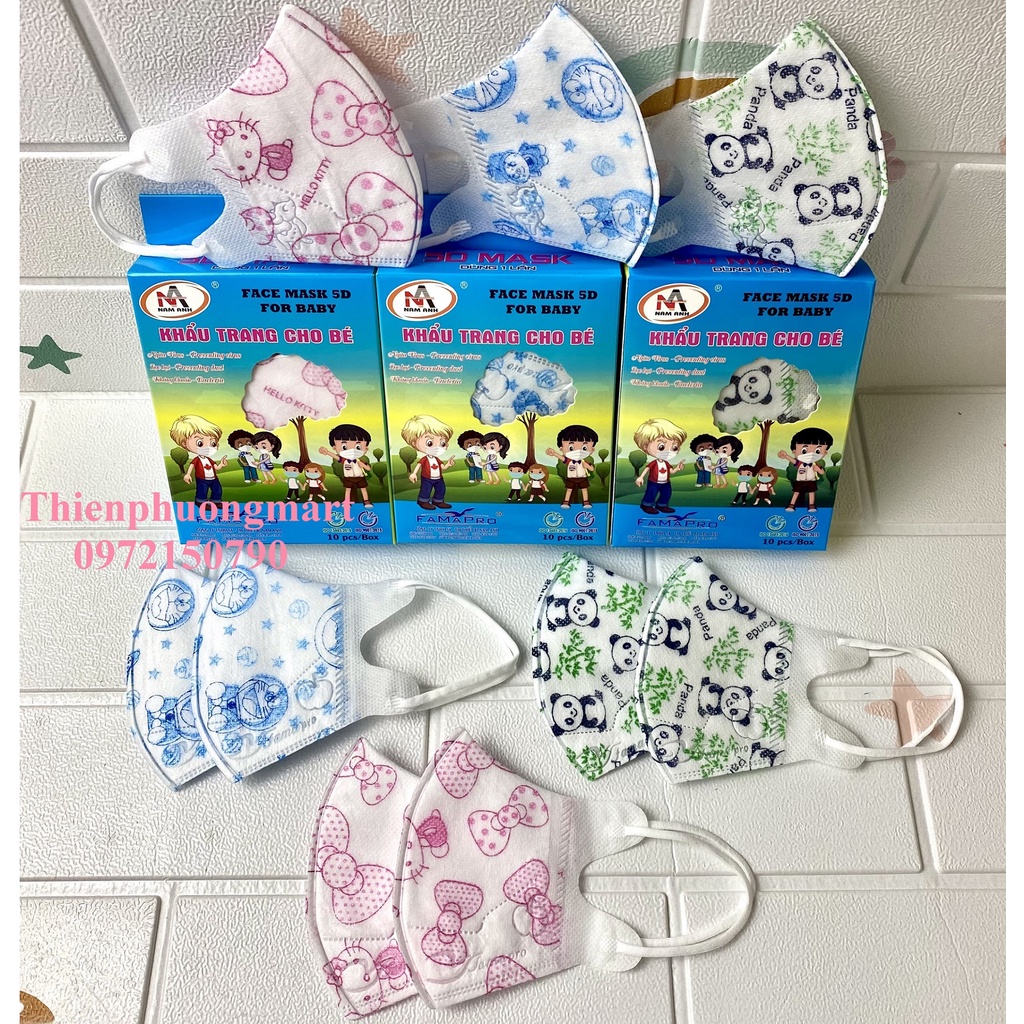 Khẩu Trang IN HÌNH cho bé 5D KIDS FAMAPRO hộp 10 cái 3 lớp kháng khuẩn