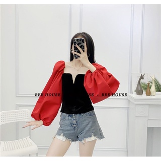 Áo kiểu cổ V tay phồng - A05
