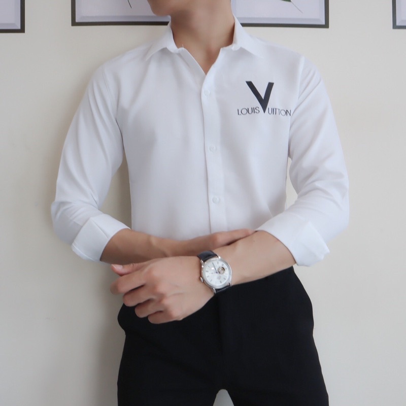 Áo sơ mi nam màu trắng dài tay và ngắn tay chữ V luôn vui tươi