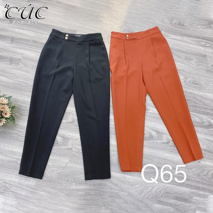 Quần baggy nữ công sở cao cấp đẹp Cúc Fashion Q65 bagy cạp cao 2 cúc đồng