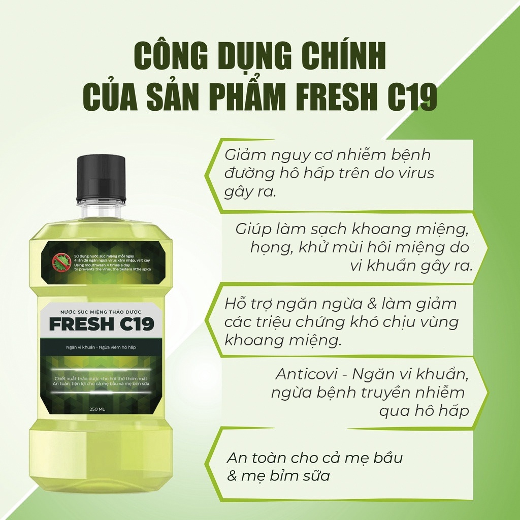 [Mua 4 tặng 3] Nước súc miệng thảo dược Thiên Y Phúc Fresh C19 250ml - Hơi thở thơm mát