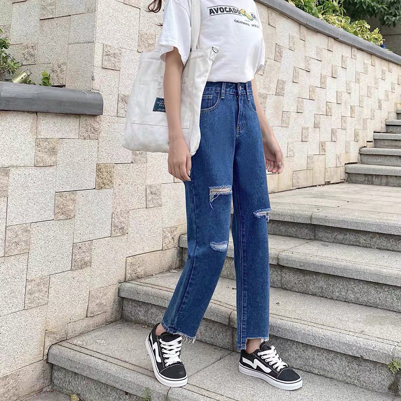 [Mã WASTMAY giảm 15% tối đa 30K đơn 150K] Quần jean baggy nữ 9 tấc ống suông rộng rách đẹp | BigBuy360 - bigbuy360.vn