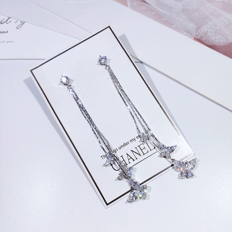 [Jiudolan] Bông Tai Dài Tua Rua Hình Bướm Đính Đá Zircon Sang Trọng Thời Trang Hàn Quốc Dành Cho Bạn Nữ