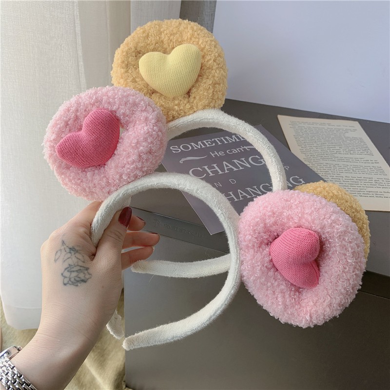 Cài tóc, băng đô tai thỏ hình trái tim cute cho bạn gái rửa mặt trang điểm- Bé gái dùng được