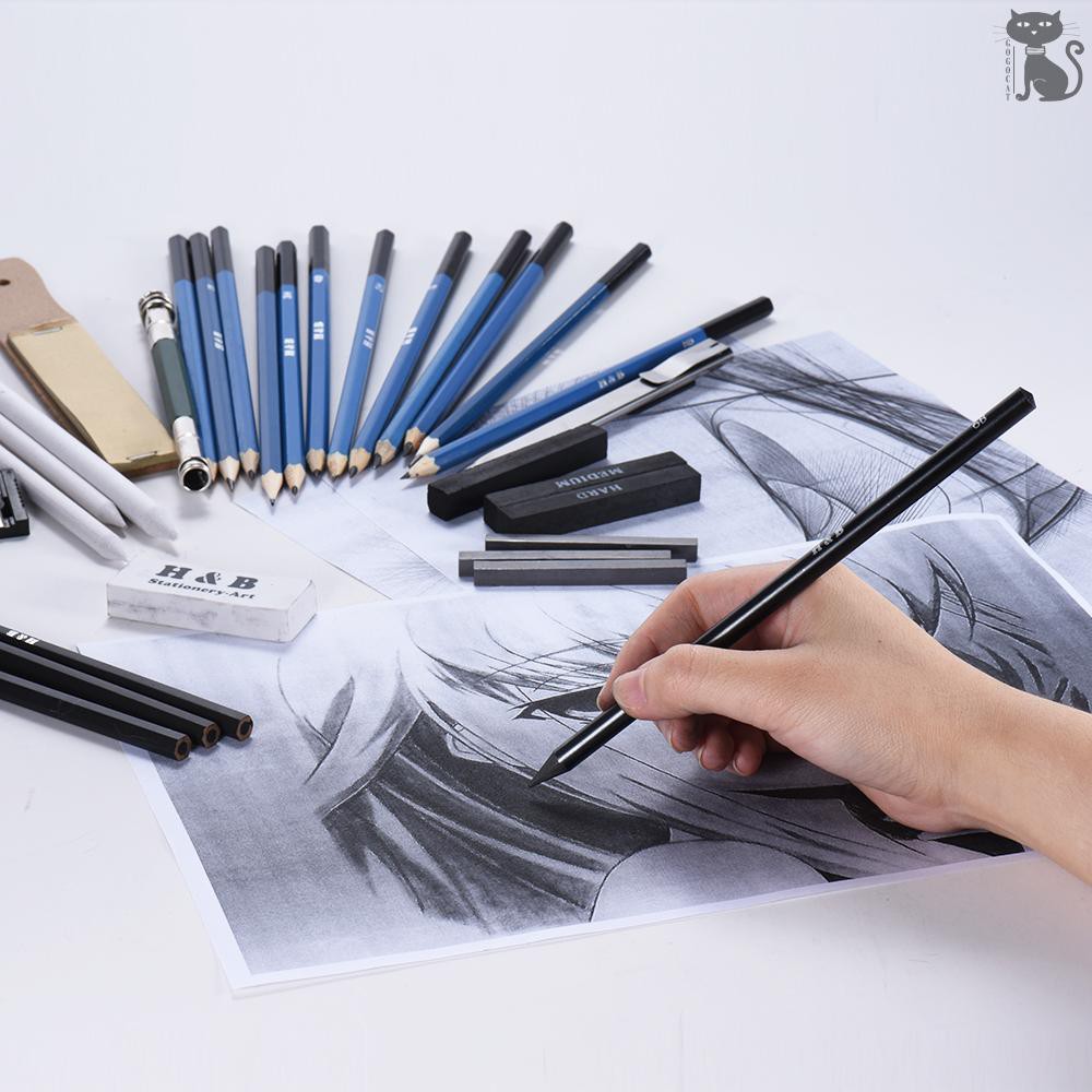 §COD  32pcs/Set Professional Drawing Sketch Pencil Kit Including Sketch Pencils Graphite & Charcoal Pencils Stic