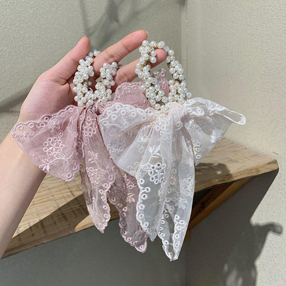 ROWANS Dây Cột Tóc Đuôi Ngựa Bằng Vải Voan Phối Ren Co Giãn Dễ Thương