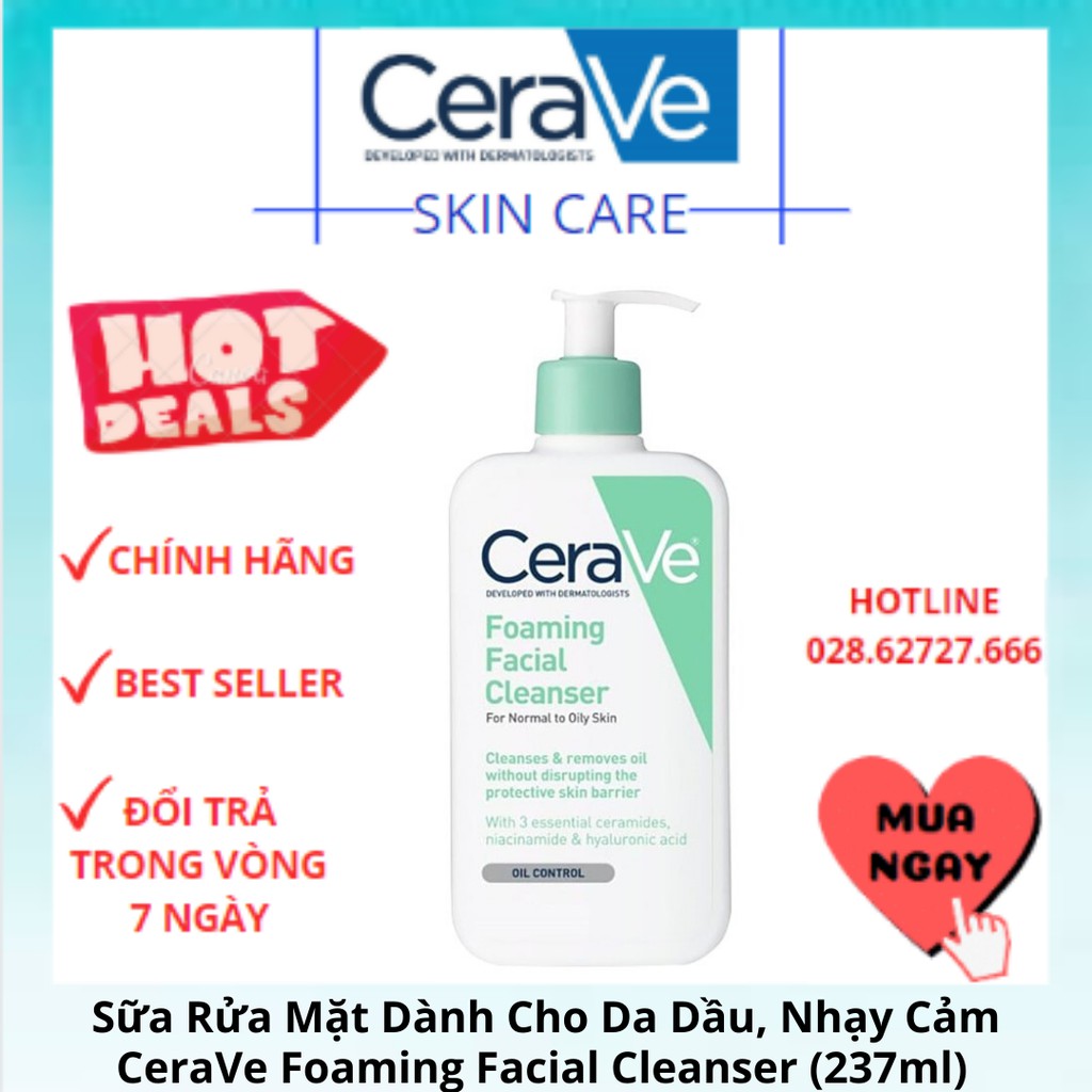 Sửa Rữa Mặt Cho Da Dầu CeraVe Foaming Facial Cleanser