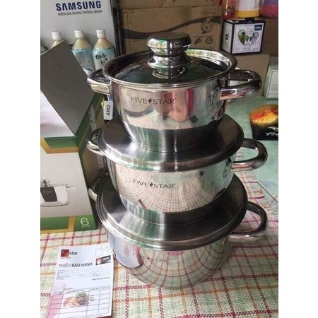 Bộ nồi 3 chiếc Fivestar 3 đáy nắp inox (kèm ảnh thật)