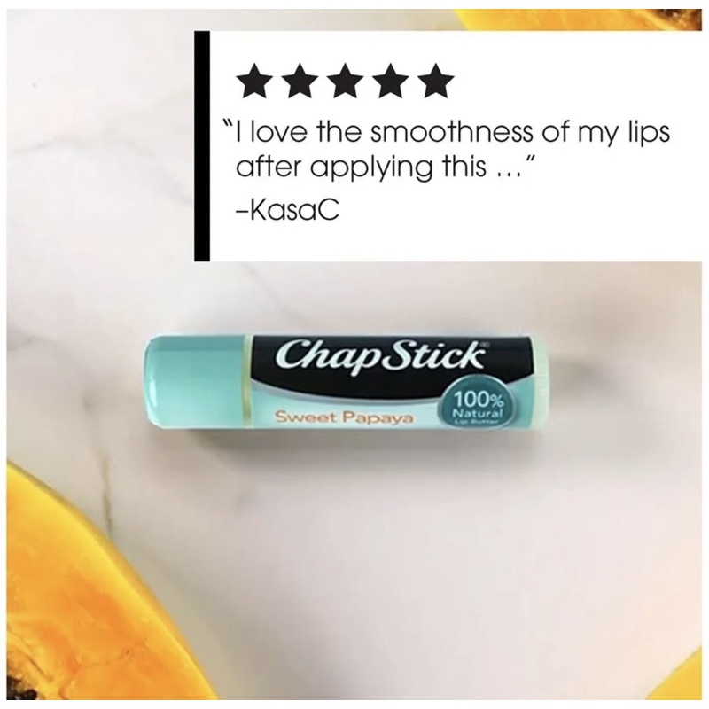 Son Dưỡng Môi tự nhiên ChapStick Papaya 100% Natural Lip Butter Tube, Lip Balm không màu - mùi đu đủ ngọt ngào- 4g