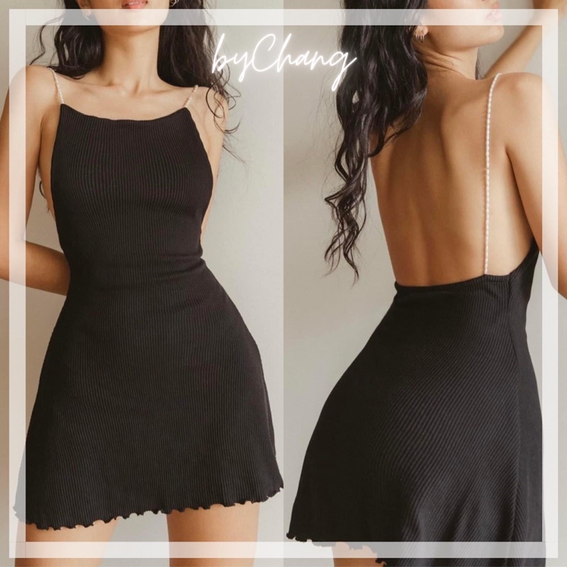 Đầm Váy Body Hở Lưng Thun Gân Dây Hạt Trai Sang Trọng Tinh Tế byChang
