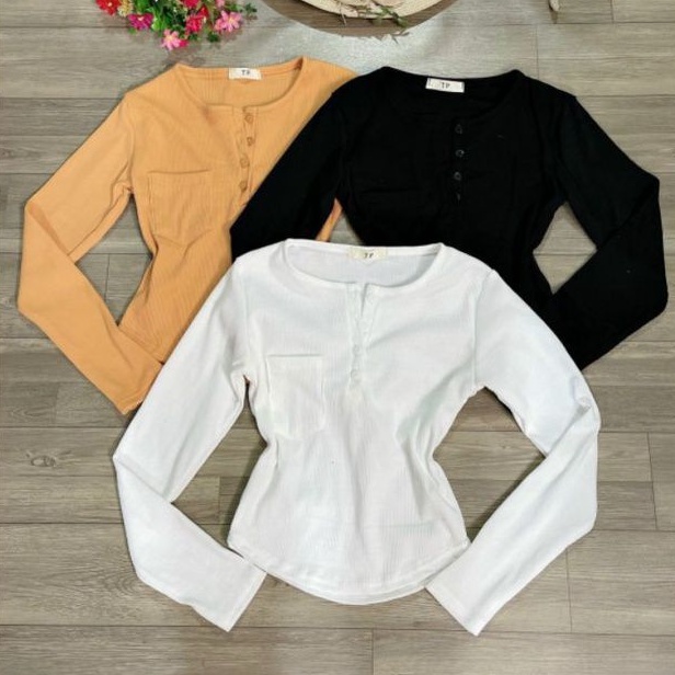 Áo kiểu  túi trước nút cài chất  Len gân NG alohashop91