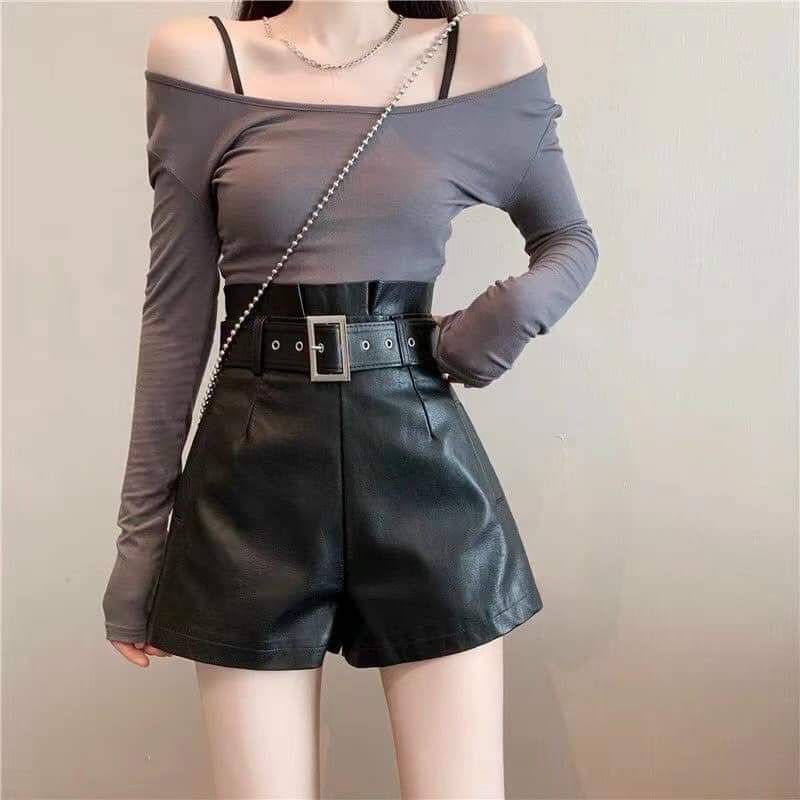 Quần sooc da nữ thời trang-quần short da cạp chun to dáng xòe hàng cao cấp quảng châu | BigBuy360 - bigbuy360.vn