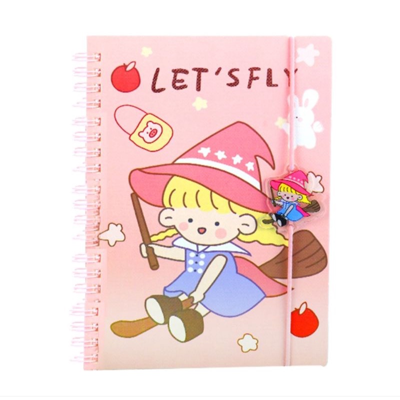 Sổ lò xo A5 bìa cứng có dây nẹp đánh dấu trang cute  size 18.5 cm chất lượng 32K mã XQA5-013