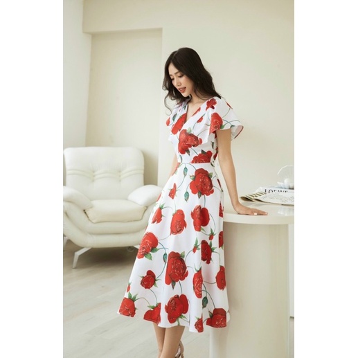 Đầm xoè in bông 3D sang trọng. TK