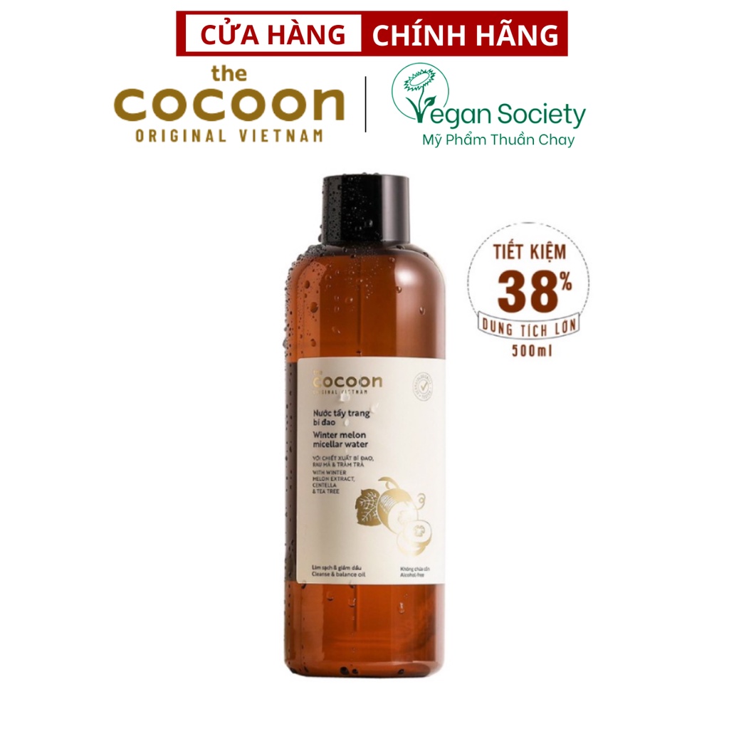 Nước tẩy trang bí đao cocoon 500ml dành cho da dầu, da mụn - Vegan Society - Mỹ phẩm thuần chay Việt Nam