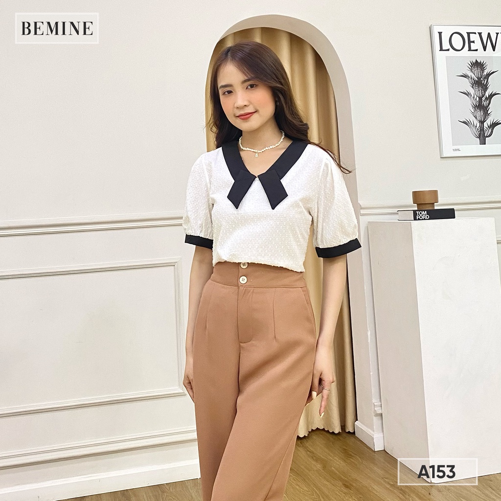 Áo sơ mi công sở nữ phối cổ đen họa tiết nổi BEMINE A153TRANG