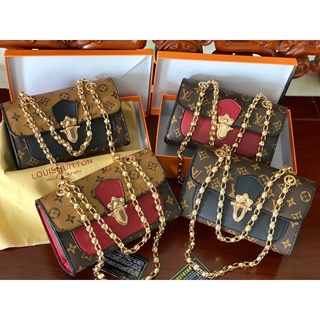 Túi Xách Nữ khoá sập in hoạ tiết lv phối màu ảnh thật